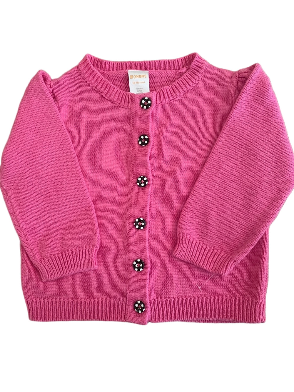 Gymboree Bright Pink Girls' Knit Cardigan with Flower Buttons 12-18 Mo.